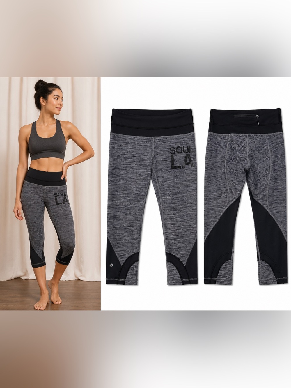 Lululemon x SoulCycle Run Inspire Crop II SOUL LA Leggings Gray Size 4